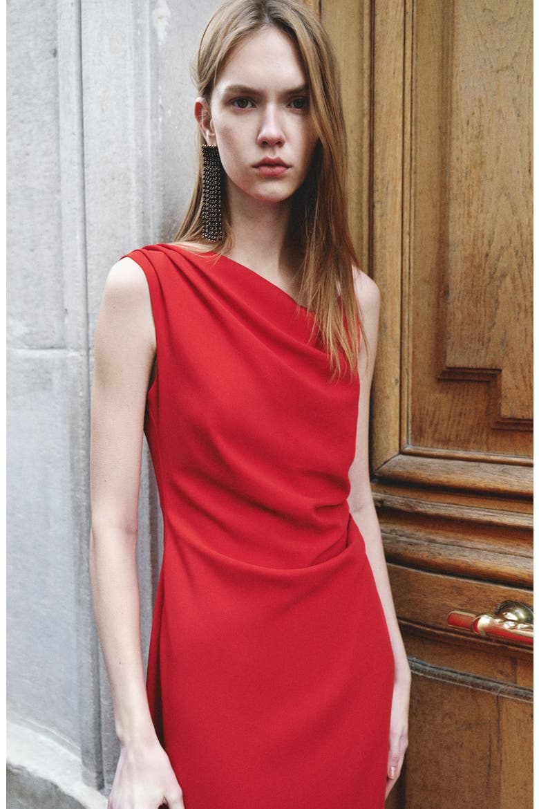 Side Ruched Asymmetric Midi Dress, Alternate, color, RED
