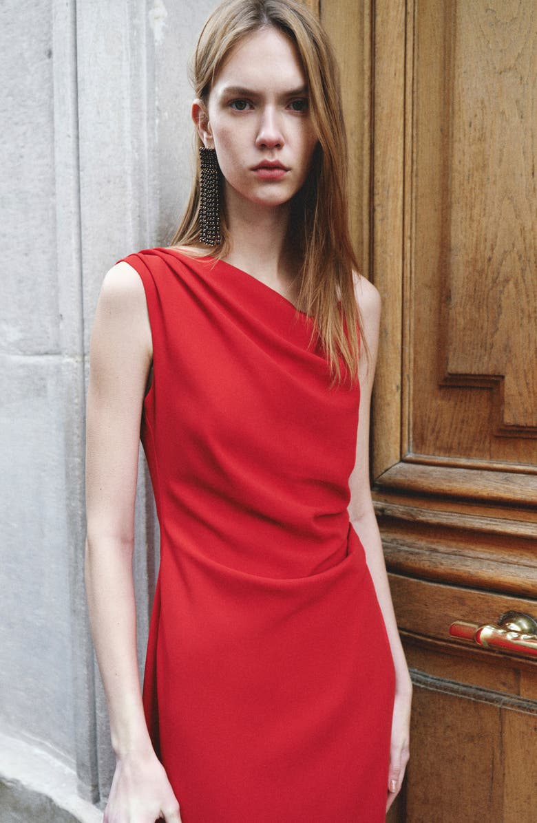 MANGO Side Ruched Asymmetric Midi Dress, Alternate, color,