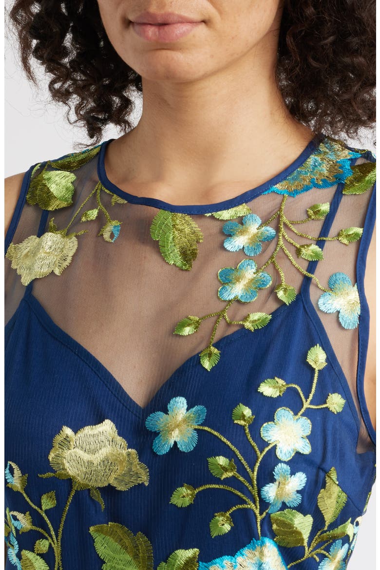 Embroidered Floral Mesh Minidress, Alternate, color, LIME/ BLUE