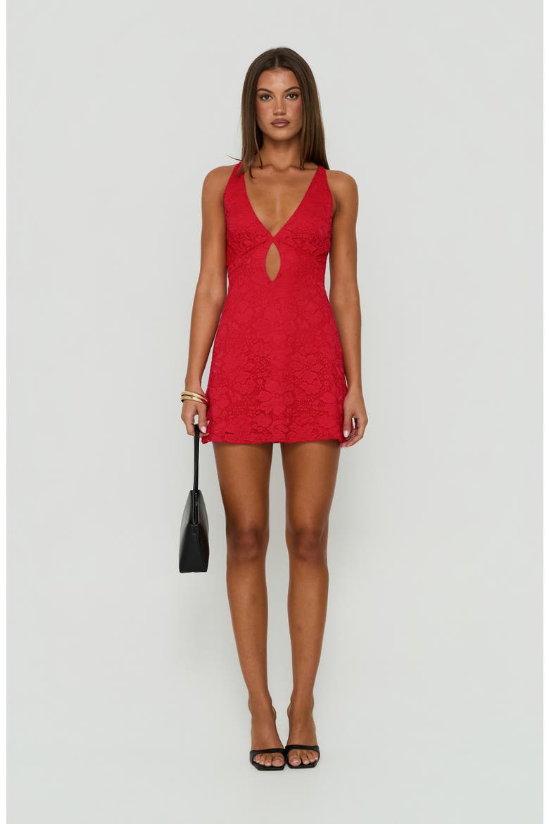 Steffie Lace Backless Minidress, Alternate, color, RED