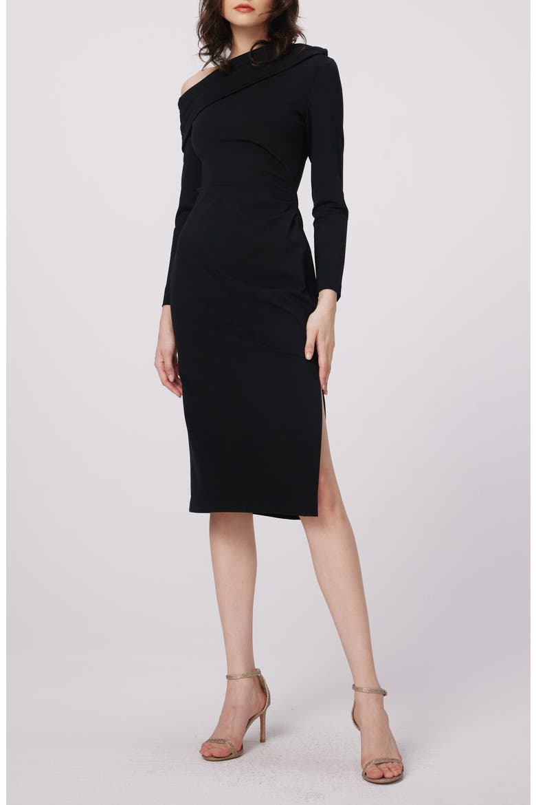 Buffy One-Shoulder Long Sleeve Dress, Main, color, BLACK