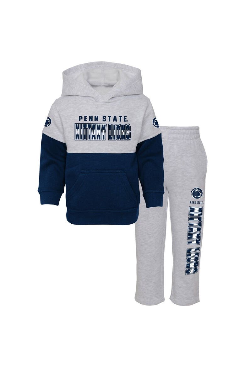 Infant Heather Gray/Navy Penn State Nittany Lions Playmaker Pullover Hoodie & Pants Set, Main, color, Heather Gray