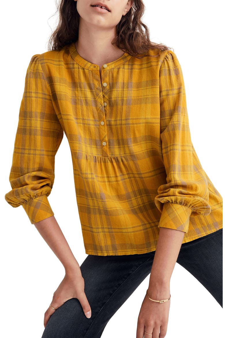 Flannel Leysfield Popover Shirt, Main, color, BEDBROOK PLAID MYSTIC YELLOW