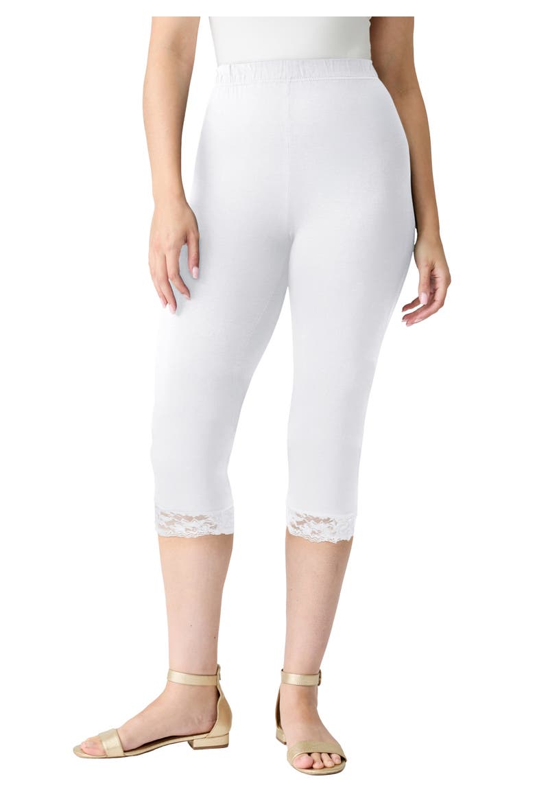 Lace Trim Essential Stretch Capri Legging, Main, color, WHITE