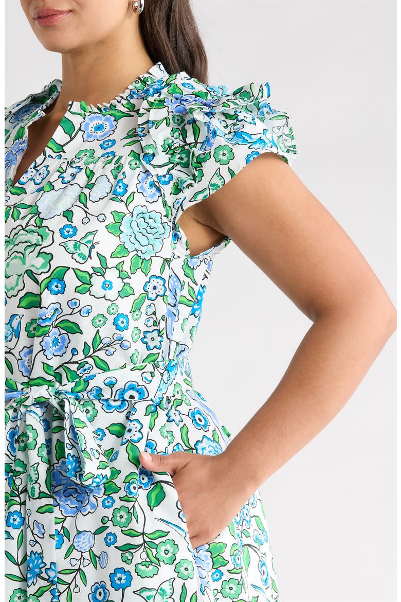 Floral Ruffle Sleeve Minidress, Alternate, color, WHITE-BLUE-MULTI