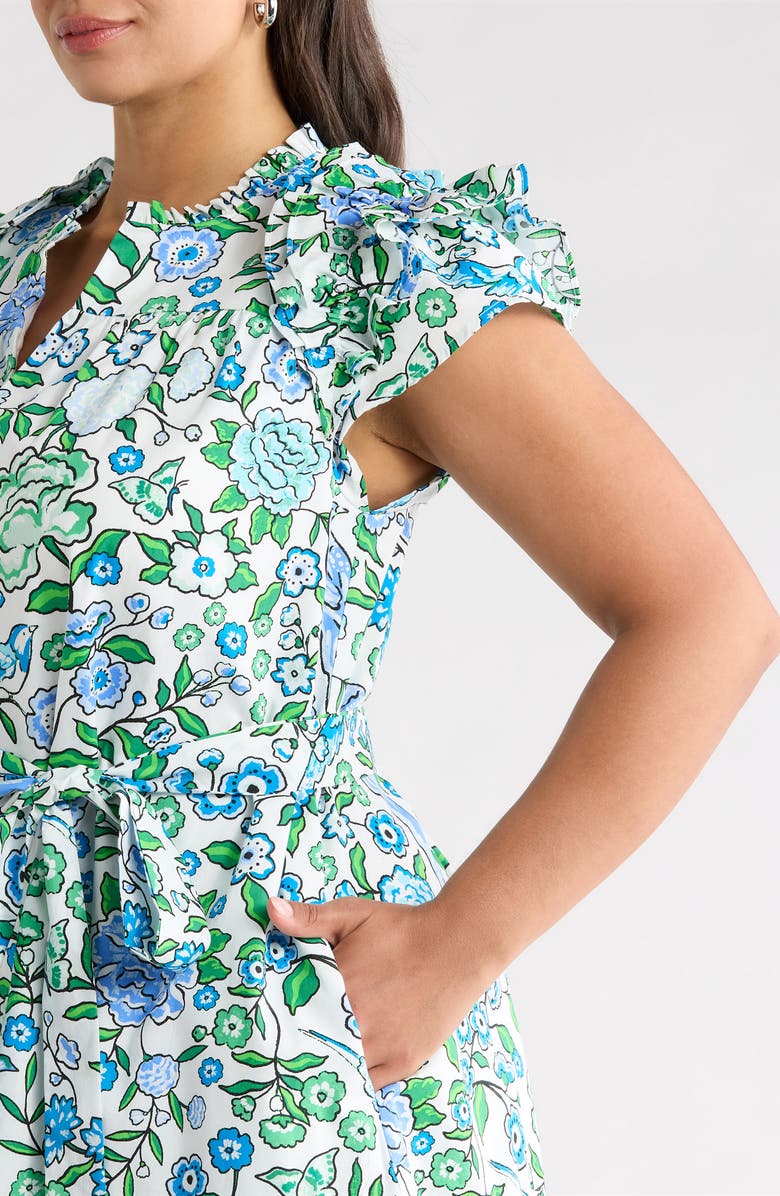 SUGARLIPS Floral Ruffle Sleeve Minidress, Alternate, color, White-Blue-Multi