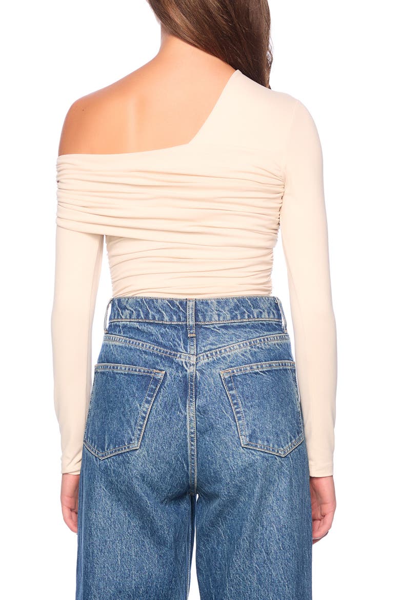 Asymmetric Off the Shoulder Ruched Long Sleeve Top, Alternate, color, BLANCHED ALMOND