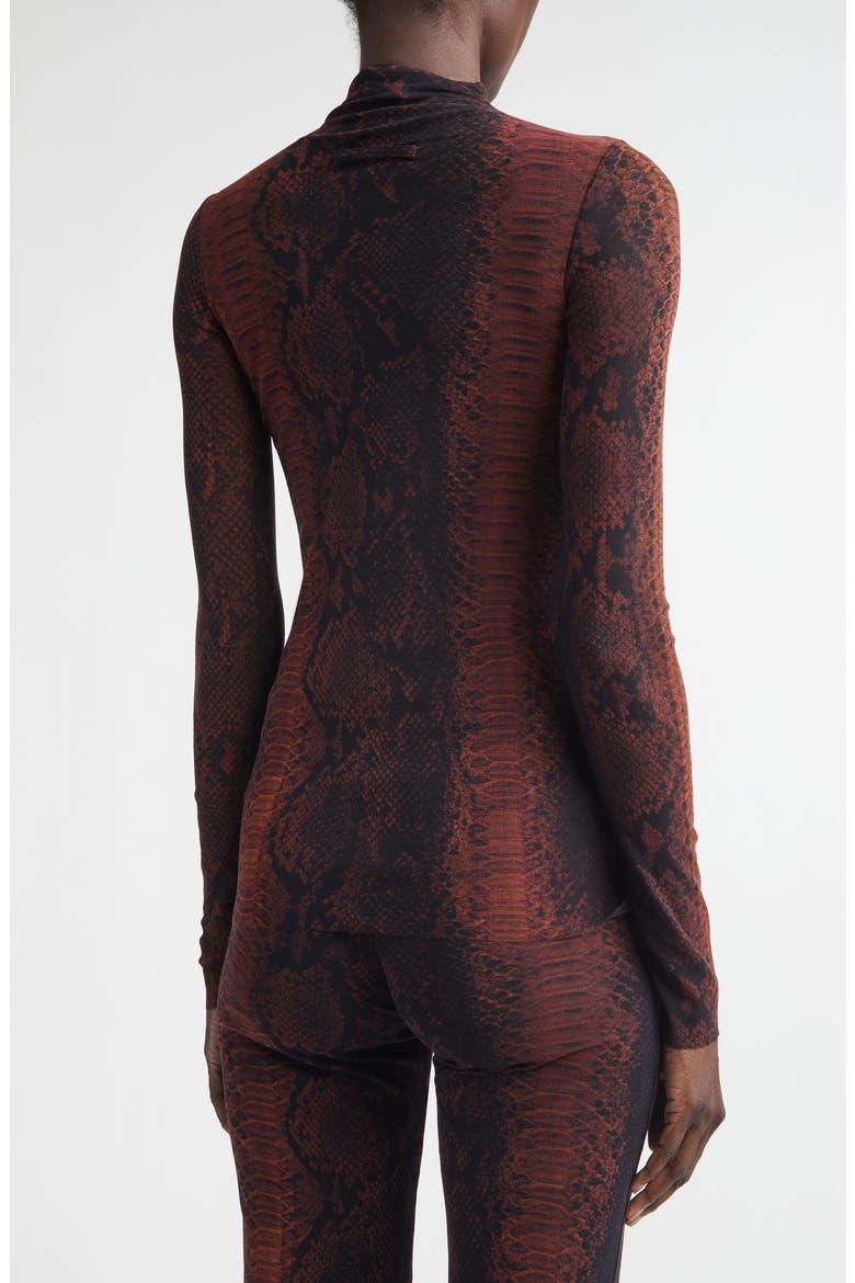 Snakeskin Print Long Sleeve Mesh Top, Alternate, color, BROWN/ BLACK