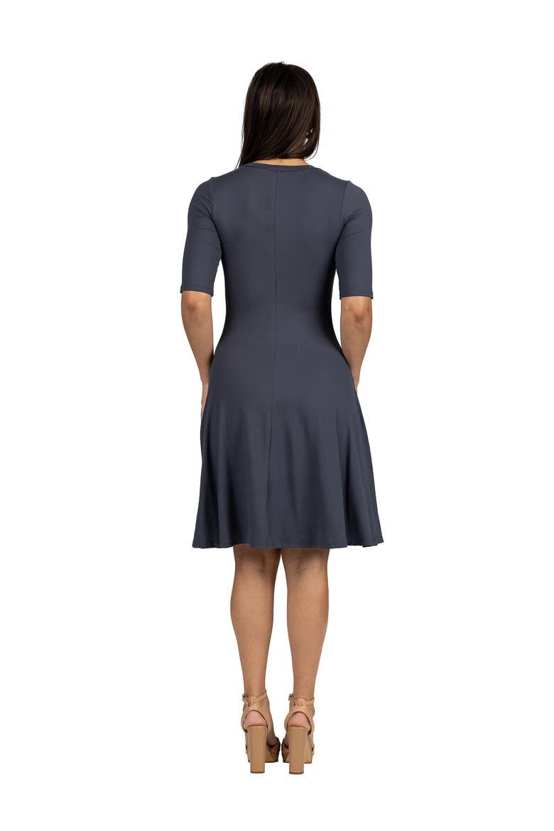 A-Line Knee Length Dress Elbow Length Sleeves, Alternate, color, Charcoal