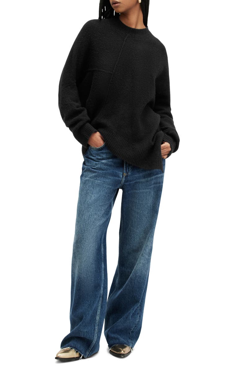 AllSaints Lock Asymmetric Hem Crewneck Sweater, Alternate, color,