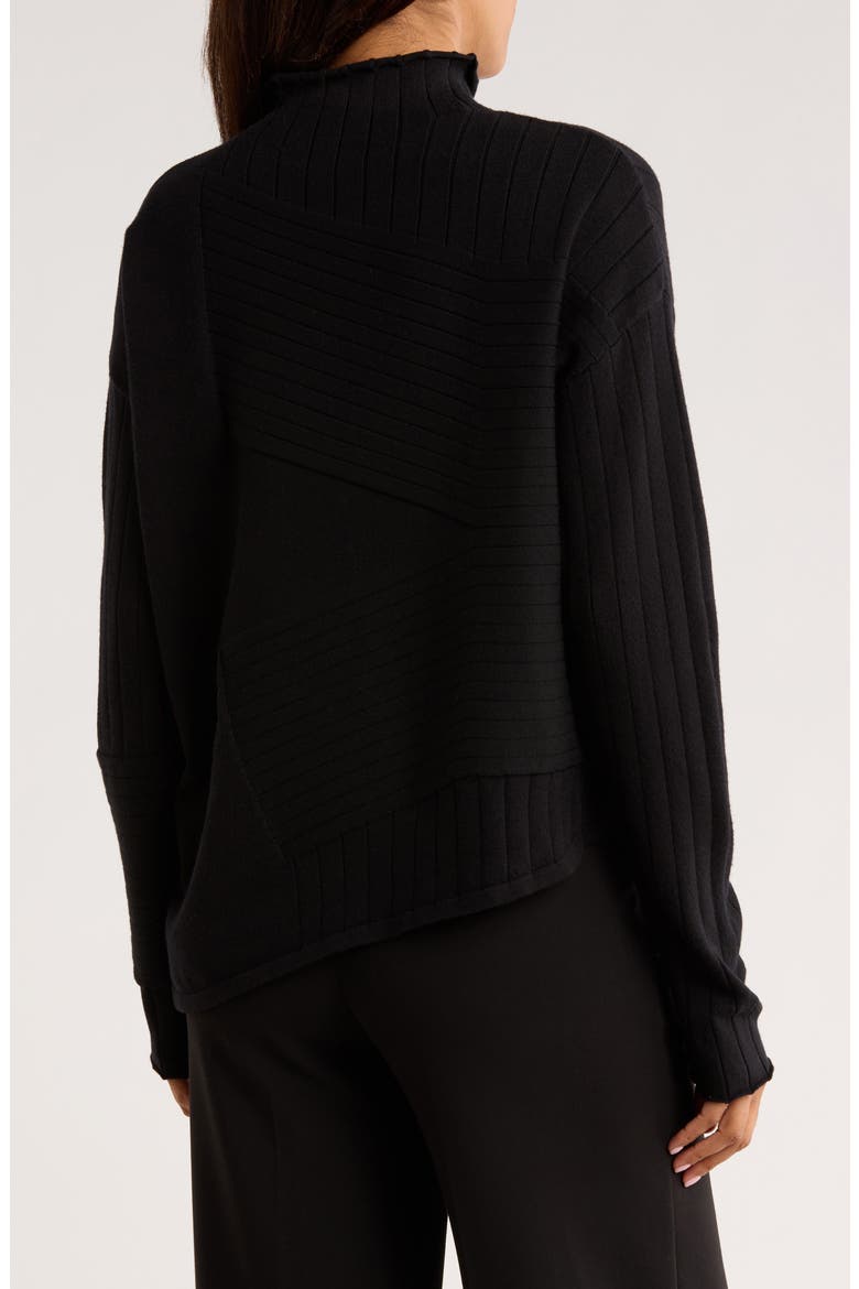 Mock Neck Asymmetric Hem Sweater, Alternate, color, BLACK