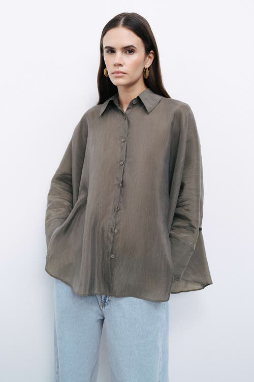 Nocturne Embroidered Flowy Shirt In Khaki