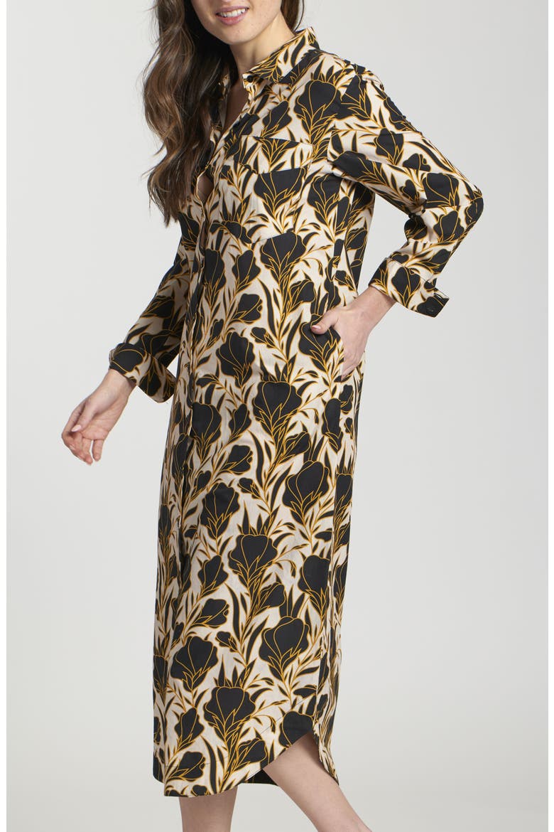 Floral Print Long Sleeve Shirtdress, Alternate, color, YELLOW GOLD MULTI