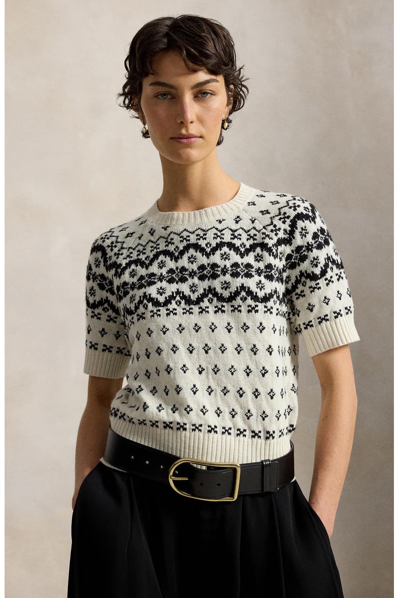 Fair Isle Short Sleeve Wool Blend Sweater, Alternate, color, WINTER CRM