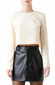 Power Shoulder Sequin Crop Top