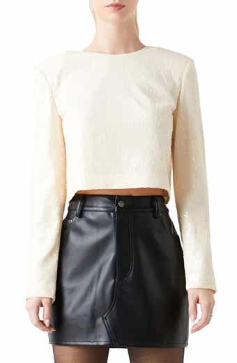 Power Shoulder Sequin Crop Top