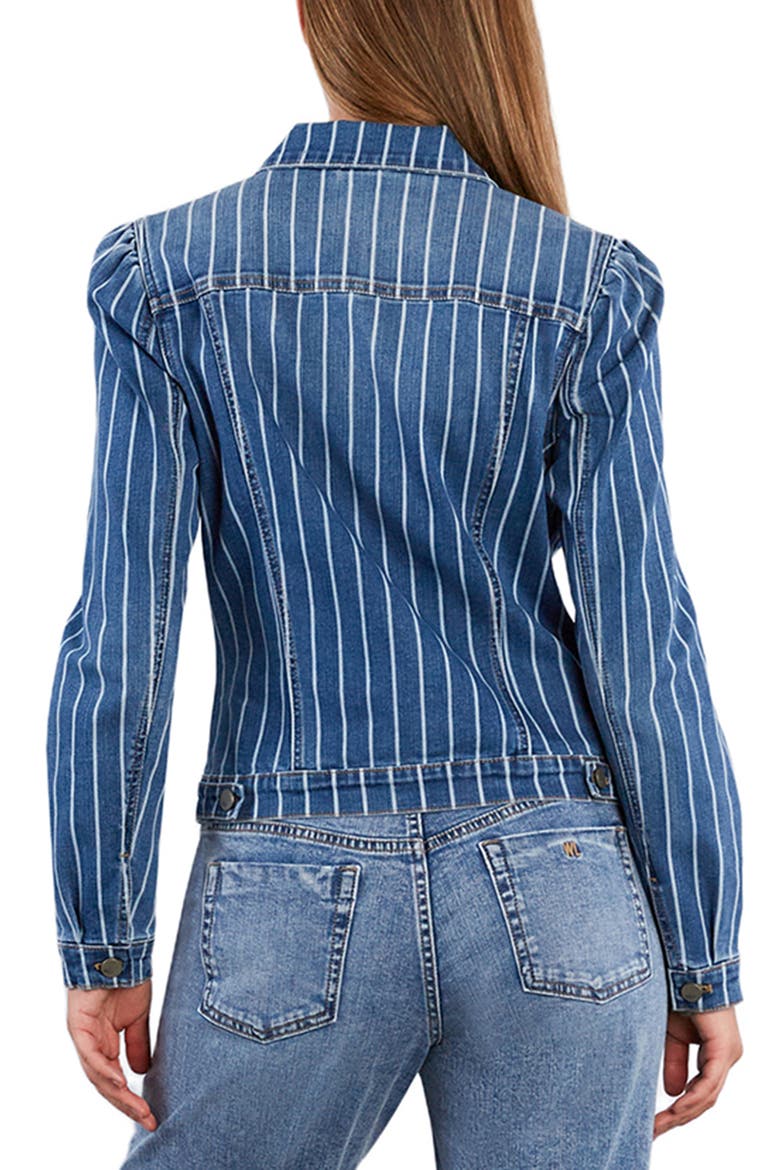 Luna Puff Shoulder Denim Jacket, Alternate, color, BLUE DENIM STRIPE