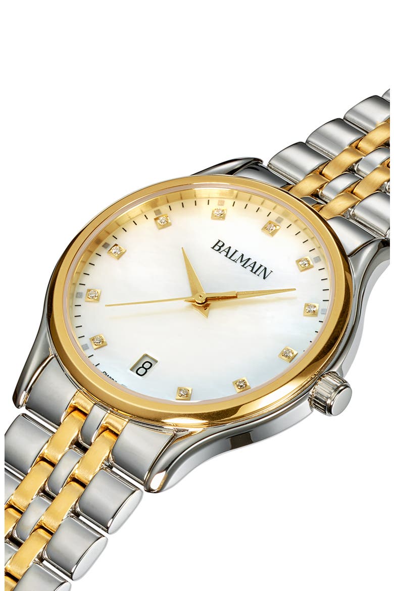 Beleganza Mother-of-Pearl & Diamond Two-Tone Bracelet Watch, 32mm, Alternate, color, STAINLESS STEEL/YELLOW GOLD