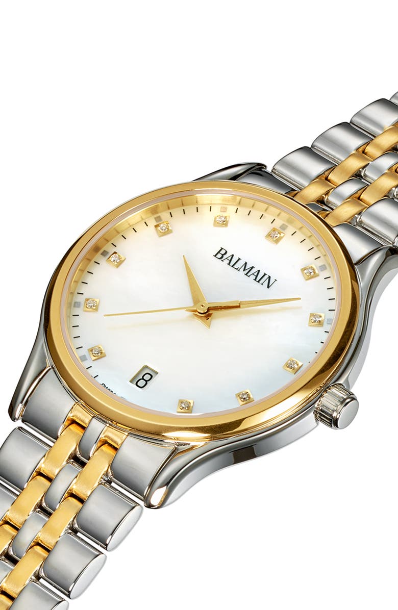 BALMAIN WATCHES Beleganza Diamond Bracelet Watch, 32mm, Alternate, color, Stainless Steel/Yellow Gold