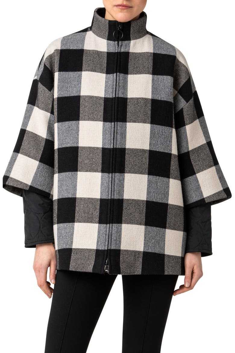 Buffalo Check Car Coat with Removable Quilted Liner, Main, color, 093-CHALK-BLACK