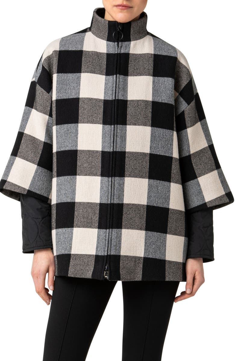 Akris punto Buffalo Check Car Coat with Removable Quilted Liner, Main, color, 