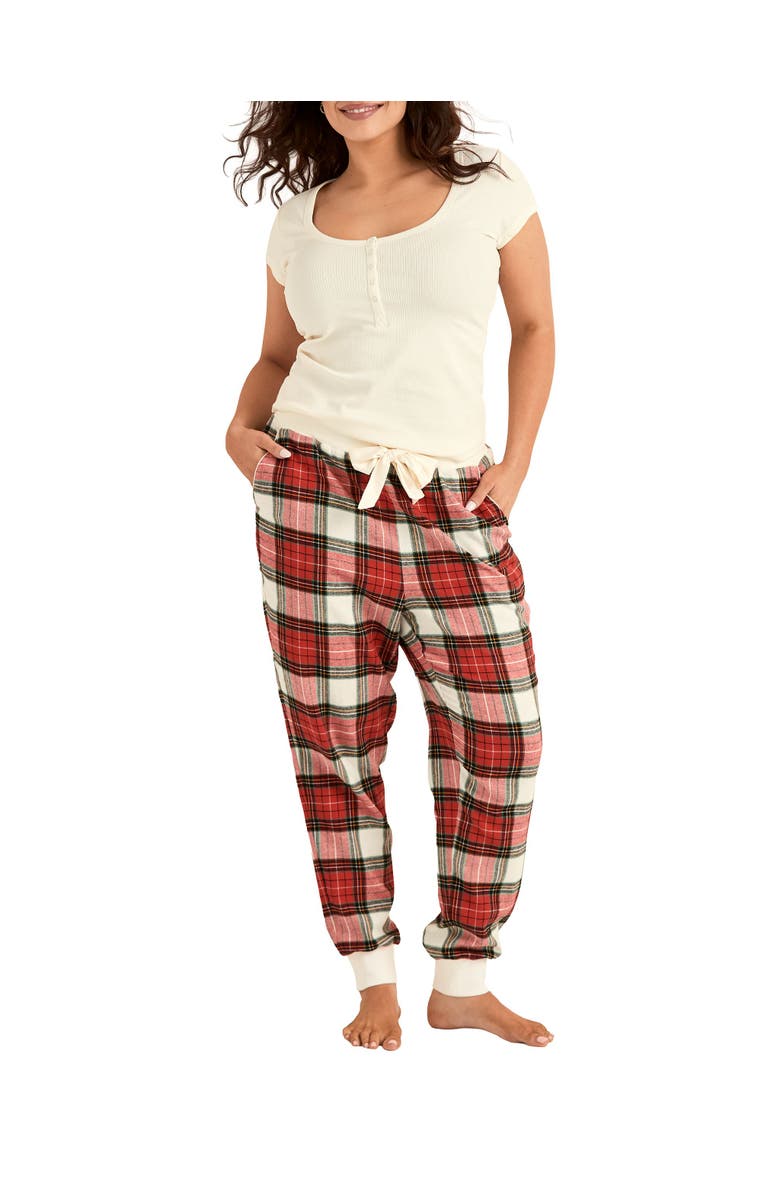 Adore Me Caileigh T-Shirt & Joggers Pajama Set, Main, color, Plaid Beige