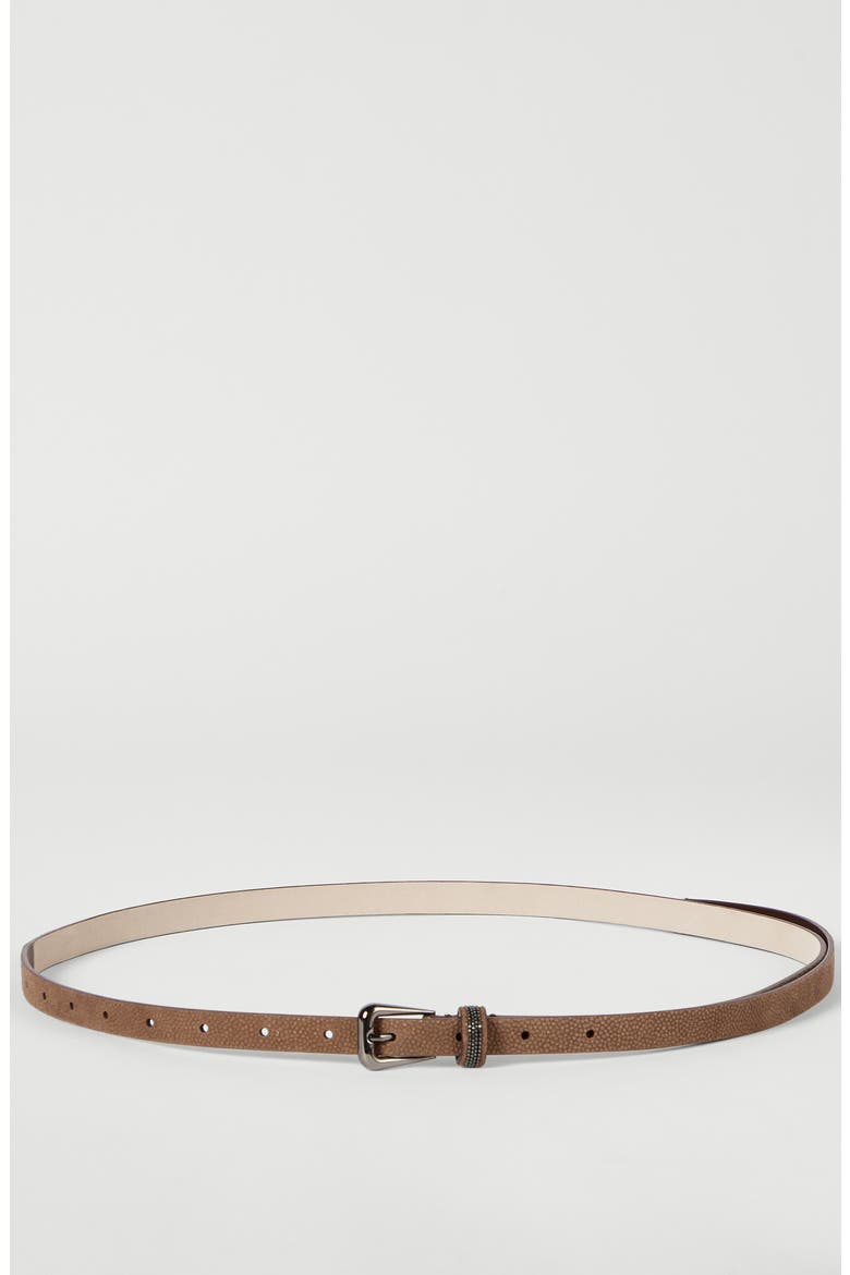 Sparkling Textured Leather Belt With Shiny Loop, Main, color, Hazelnut