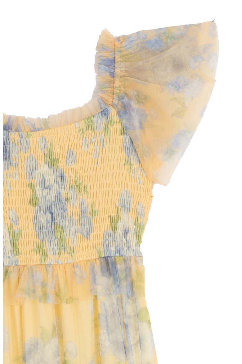 Kids' Floral Flutter Sleeve Mesh Tiered Dress, Alternate, color, YELLOW