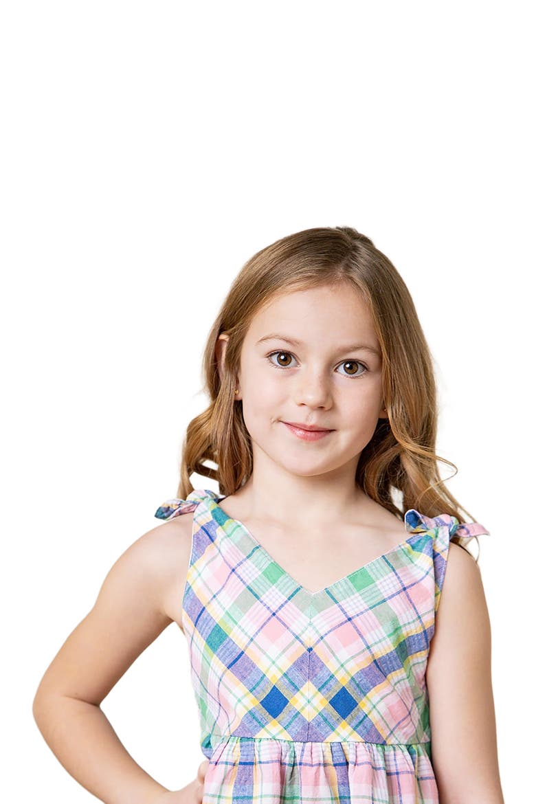 Girls' Sleeveless Bow Shoulder Swing Dress, Kids, Alternate, color, Flower Show Plaid