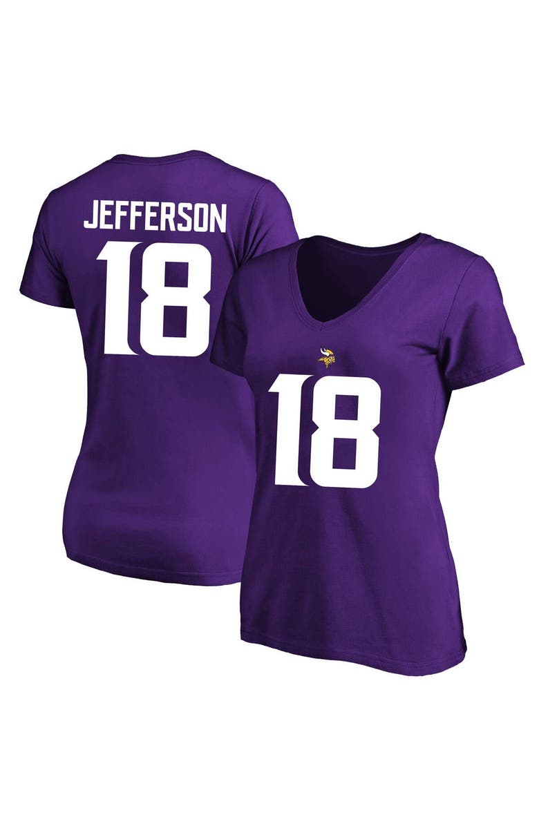 FANATICS Women's Justin Jefferson Purple Minnesota Vikings Plus Size Fair Catch Name & Number V-Neck T-Shirt, Main, color,