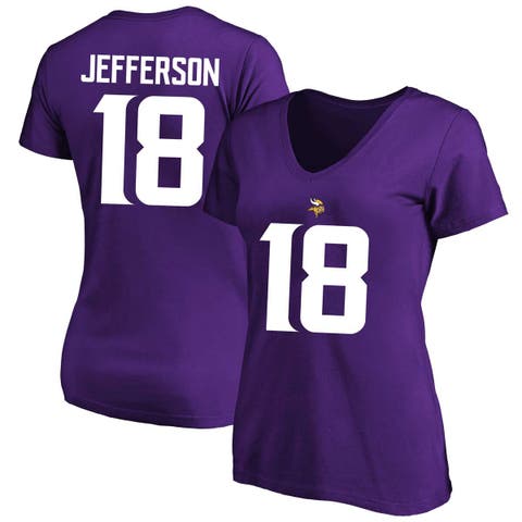 Women's Justin Jefferson Purple Minnesota Vikings Plus Size Fair Catch Name & Number V-Neck T-Shirt