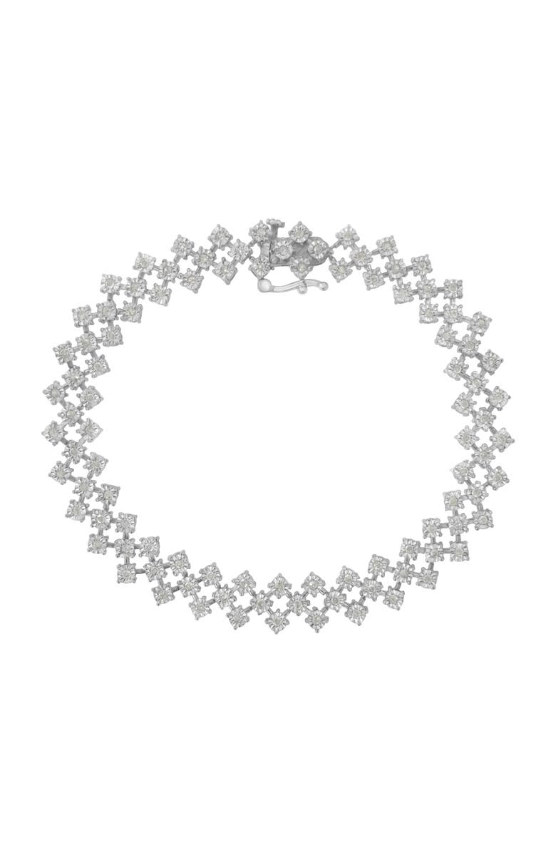 Haus of Brilliance Silver 1.0 cttw Miracle-Set Round Diamond "Zig Zag" Link Bracelet, Main, color, White