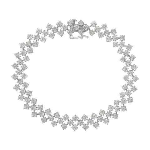 Silver 1.0 cttw Miracle-Set Round Diamond "Zig Zag" Link Bracelet