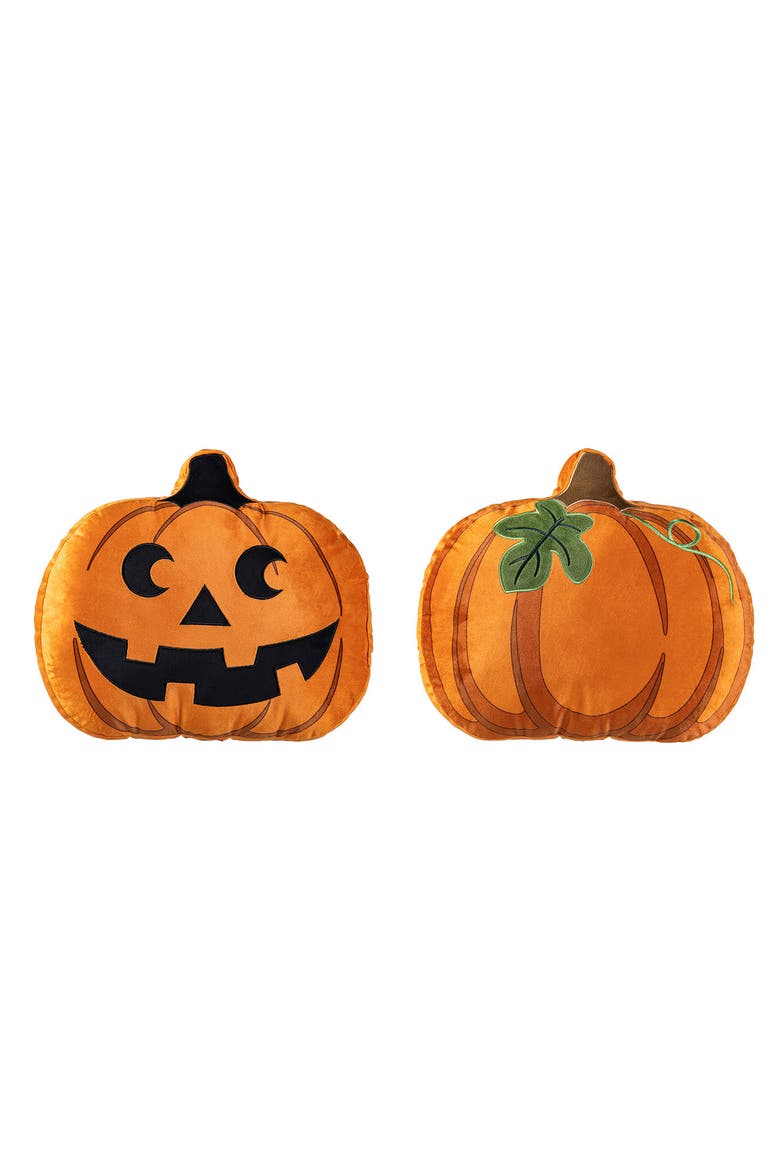 Fall and Halloween Fabric Double Sided Pumpkin Pillow, Alternate, color, Orange