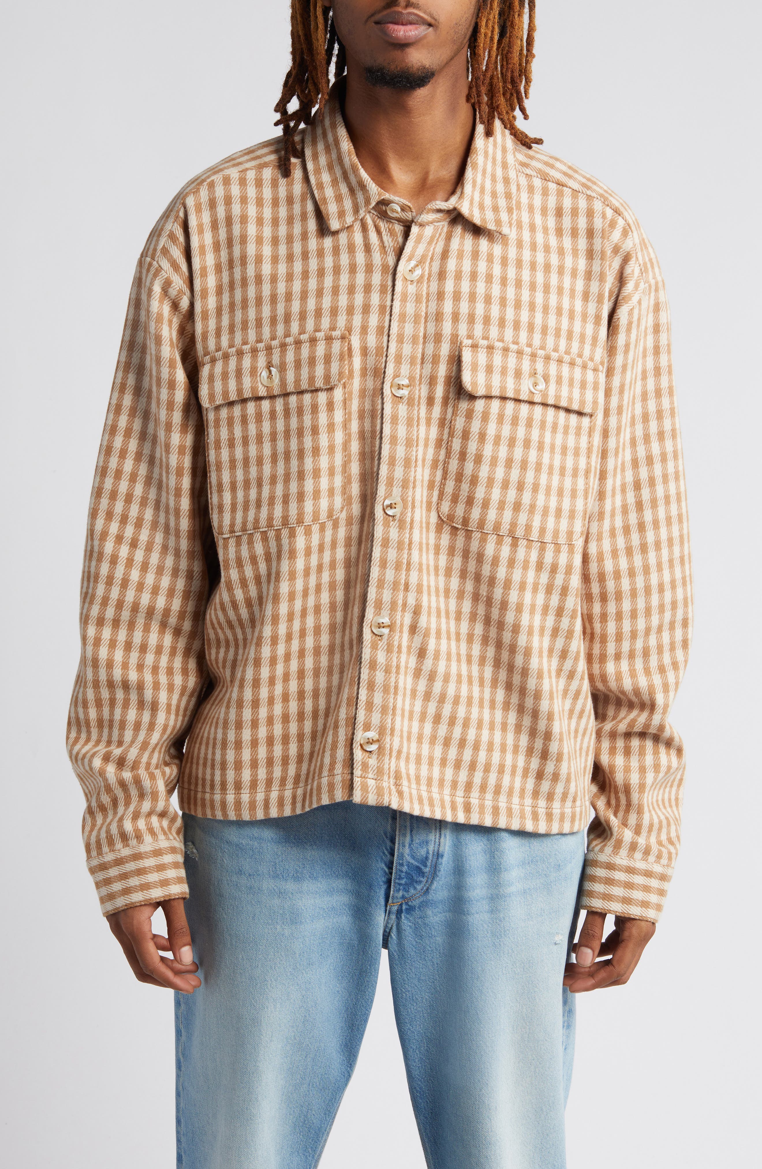 Elwood Oversize Crop Cotton Button-Up Shirt | Nordstrom