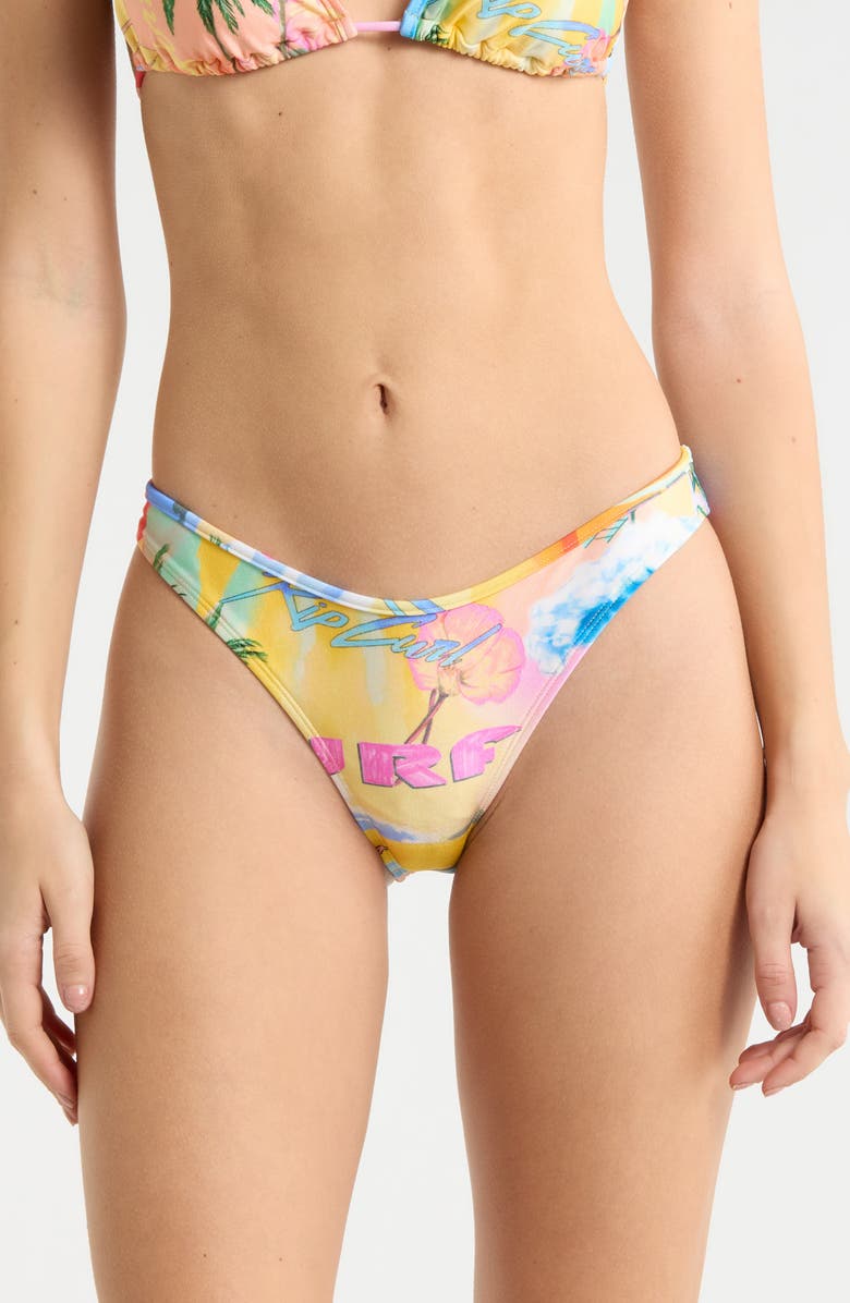 Rip Curl Hotel Malibu High Leg Cheeky Bikini Bottoms, Main, color, Yellow Multi
