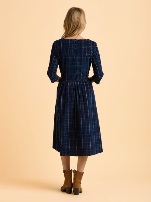 Brakeburn Lilliput 3/4 Sleeve Boat Neck Midi Dress In Blue