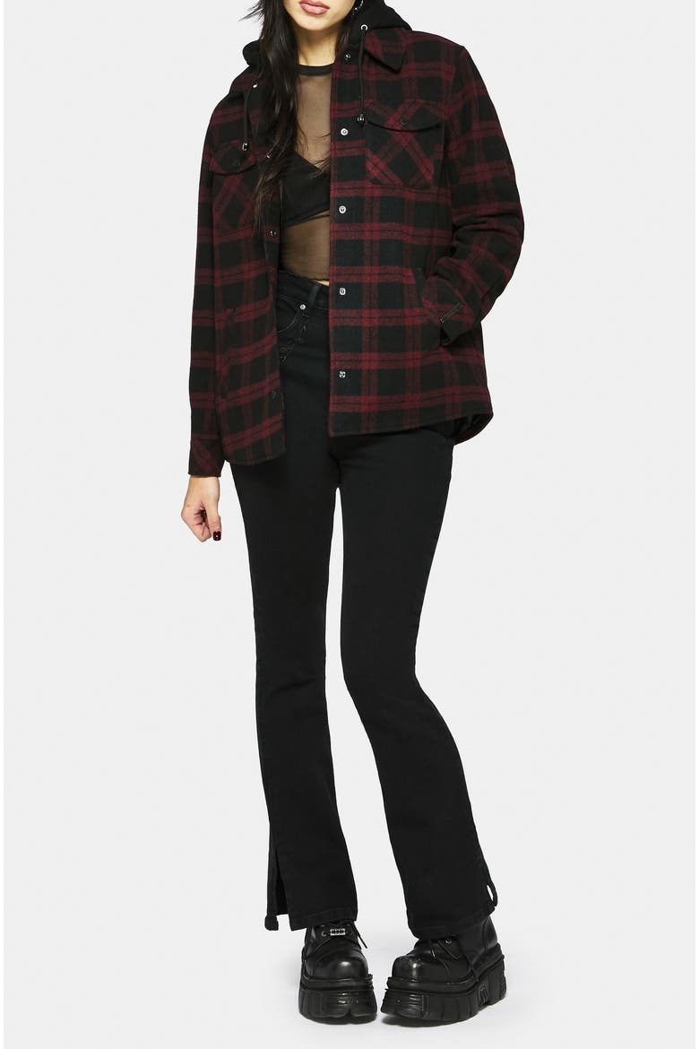 Trellis Hooded Check Shacket, Alternate, color, Dark Red