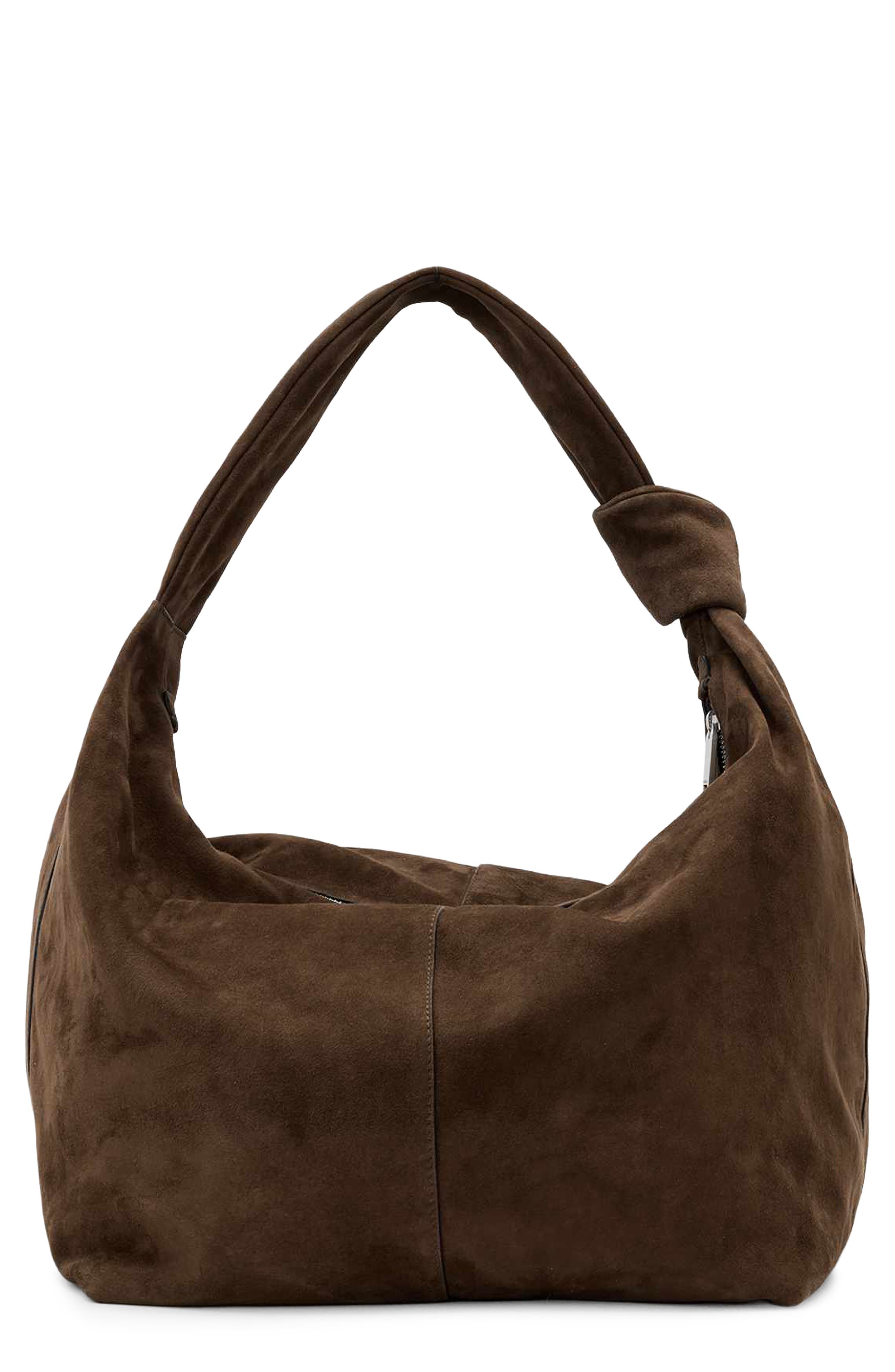 Effie Large Suede Shoulder Bag, Main, color, FANGO BROWN