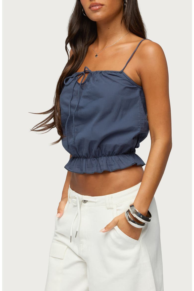 Tohar Keyhole Tie Front Top, Alternate, color, NAVY