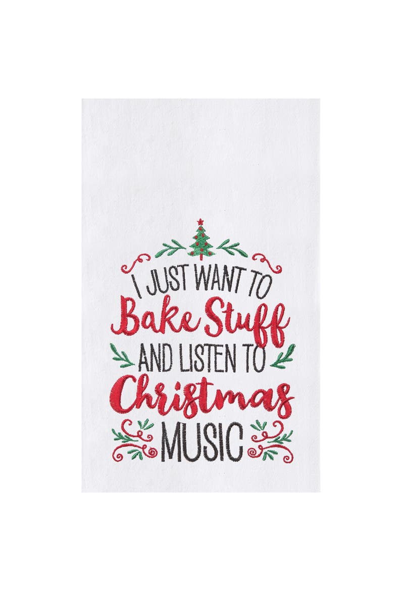 "I Just Want to Bake & Listen to Christmas Music" 100% Cotton Flour Sack Dishtowel, Alternate, color, White