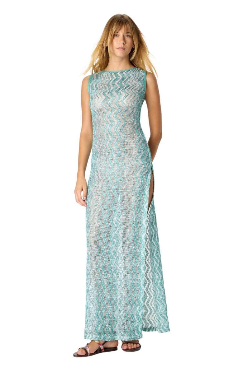 Missoni Long Mesh Cover-up Dress With Zigzag Pattern, Sequins, And Cut-out Detail, Main, color, Light Blue