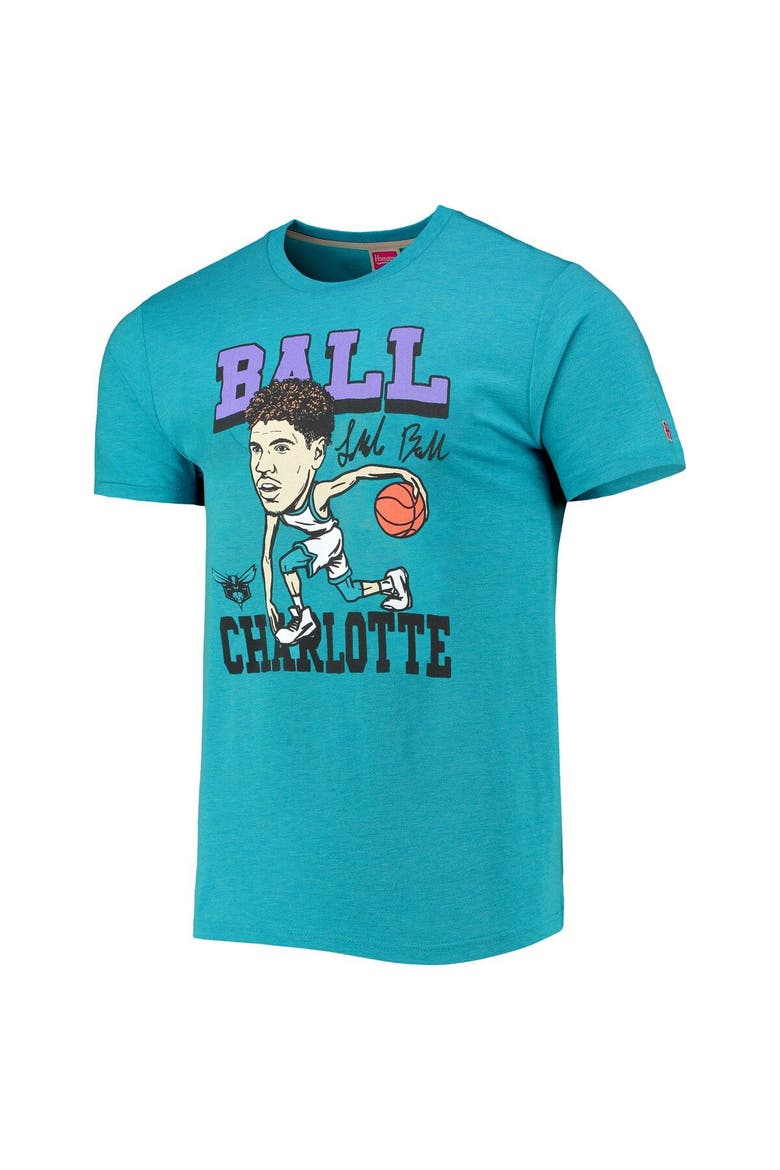 Men's Homage LaMelo Ball Heathered Teal Charlotte Hornets Caricature Tri-Blend T-Shirt, Alternate, color, Teal