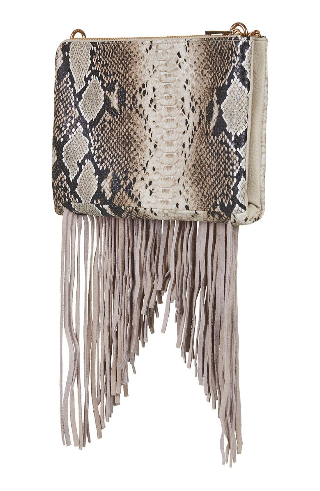 Faux Suede Fringe Crossbody Bag, Alternate, color, NUDE