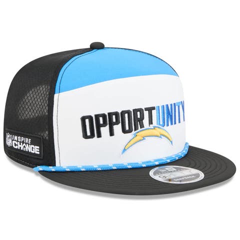 Men's New Era White/Black Los Angeles Chargers 2025 Inspire Change Split Panel 9FIFTY Snapback Hat