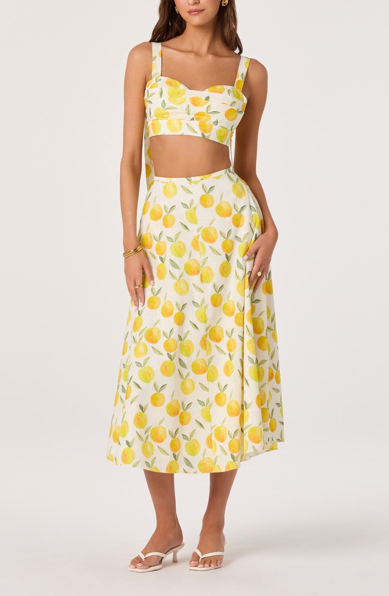 ASTR the Label Myria Lemon Print Midi Skirt, Alternate, color, Lemon Print