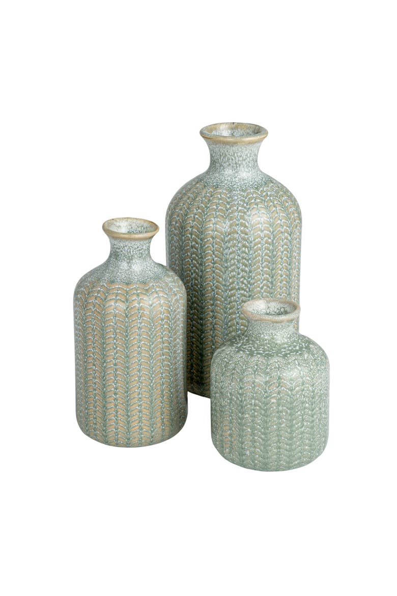 Embossed Stoneware Vases with Reactive Glaze, Grey, Set of 3, Main, color, Grey