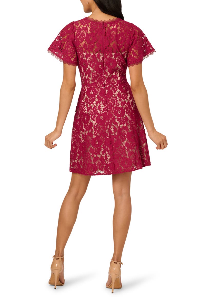 Flutter Sleeve Lace Dress, Alternate, color, LIGHT WINE