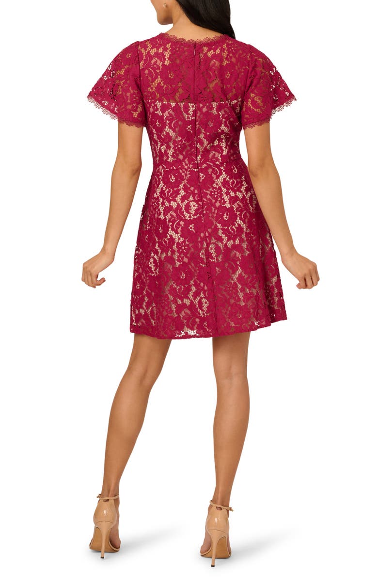 Adrianna Papell Flutter Sleeve Lace Dress, Alternate, color, Light Wine