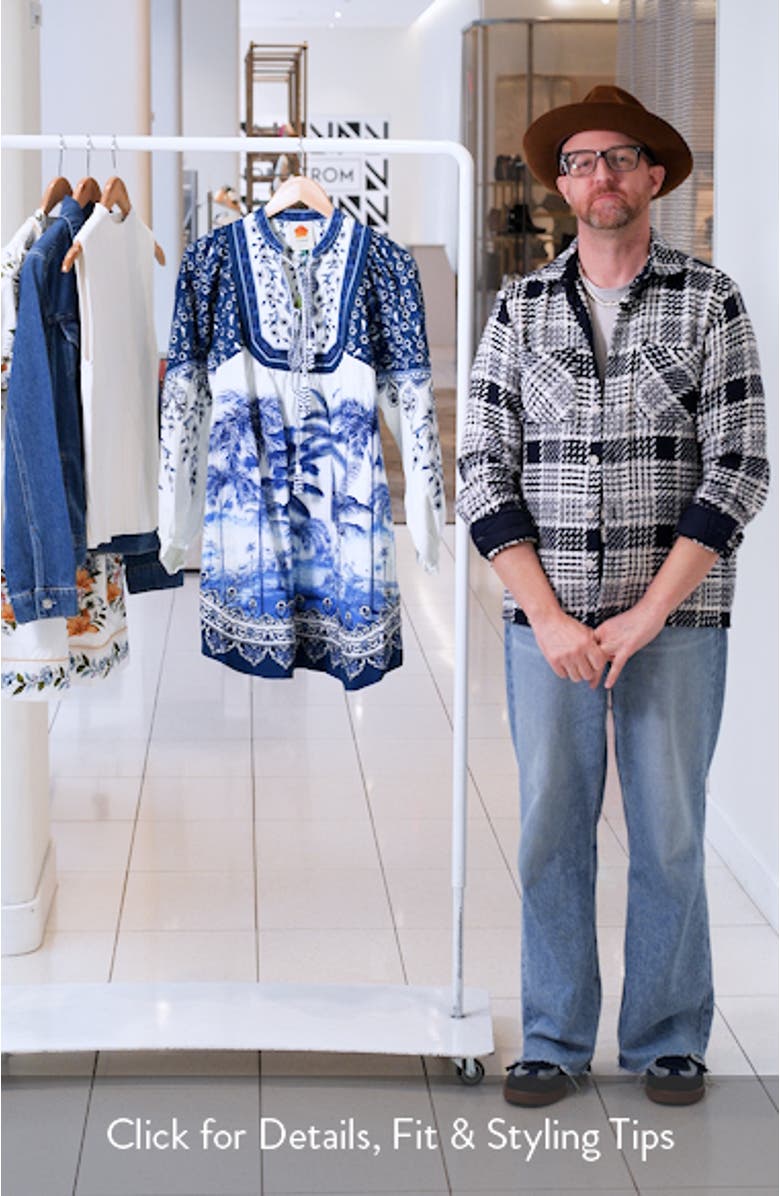 Palm Tree Print Linen Blend Tie Front Dress, sales video thumbnail